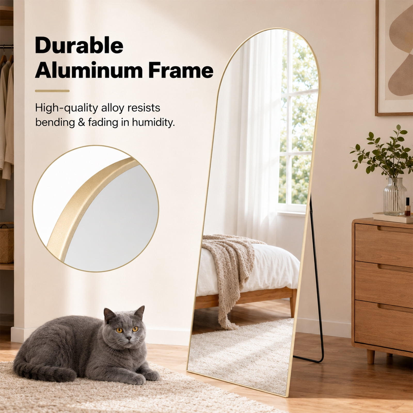 Alvantor Arched Full Length Mirror Aluminum Frame for Home