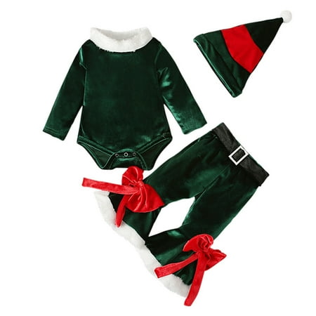 

Leesechin Toddler Tops Long Sleeve Clearance Boy s And Girl s Children s Winter Christmas Long Sleeve Shirt +Bell Bottoms + Hat Three-Piece Children s Wear