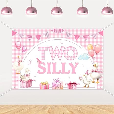 Goose Backdrop Pink Two Silly Goose Backdrop Goose 2nd Birthday Decorations Farm Animal Theme Background Banner for Girls Second Birthday Party Supplies 5x3ft