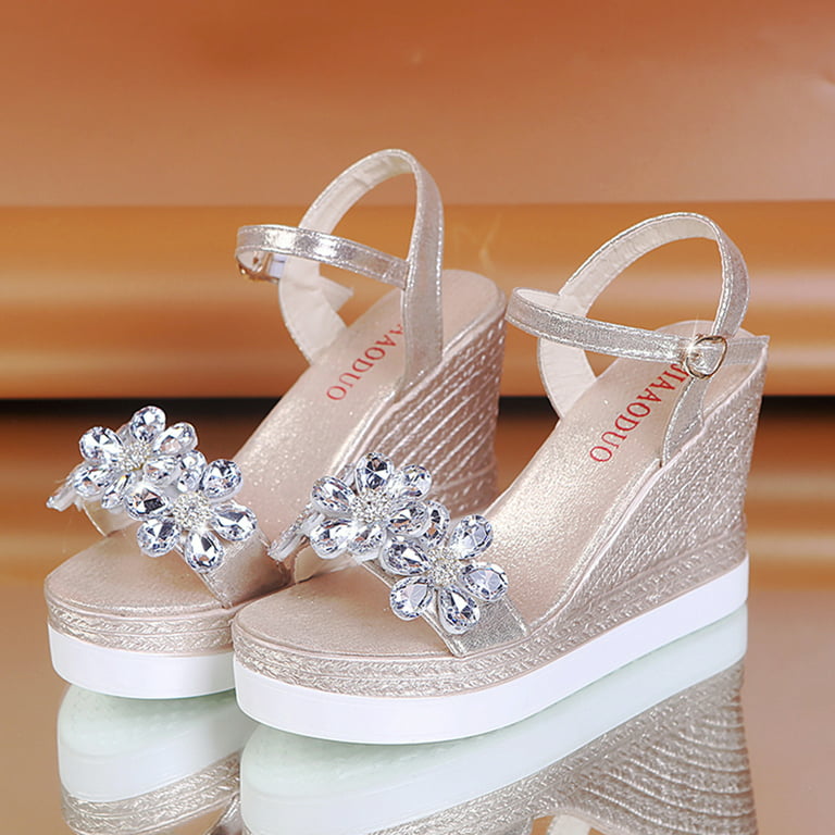 Sandals Women Women Ladies Fashion Wedges Platforms Crystal Floral High  Heels Shoes Sandals Womens Sandals Pu Gold 39