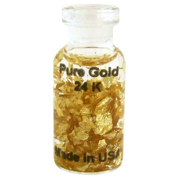 14K Pure Gold Leaf Flake Bottle Vial of 100% Real Gold 14 Karat Flakes good luck