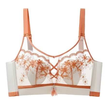 Bras for Women Sexy Lace Bralettes Push Up Underwire Full Coverage Push Up Comfort Workout Yoga Everyday Bra Orange 34 B