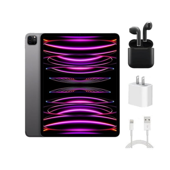 Pre-Owned Apple iPad Pro 12.9" (6th Gen) A2764 (WiFi   Cellular Unlocked) 128GB Space Gray Bundle with Wireless Earbuds