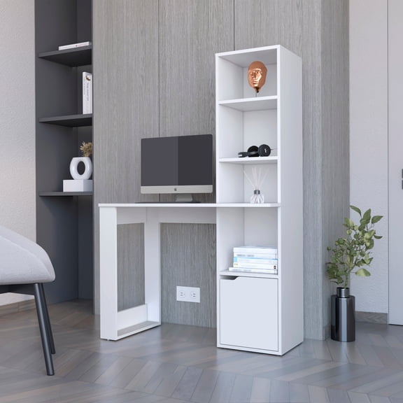 Kitchen Island Furniture Anson Computer Desk with 4-Tier Bookcase and 1-Door Cabinet,Dining Kitchen Carts