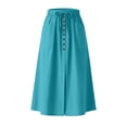 thumbnail image 5 of STETMN Women's Midi Skirt,Drawstring Waist, Button Trim, A-Line Cotton Linen Casual Skirt with Pockets, 5 of 8