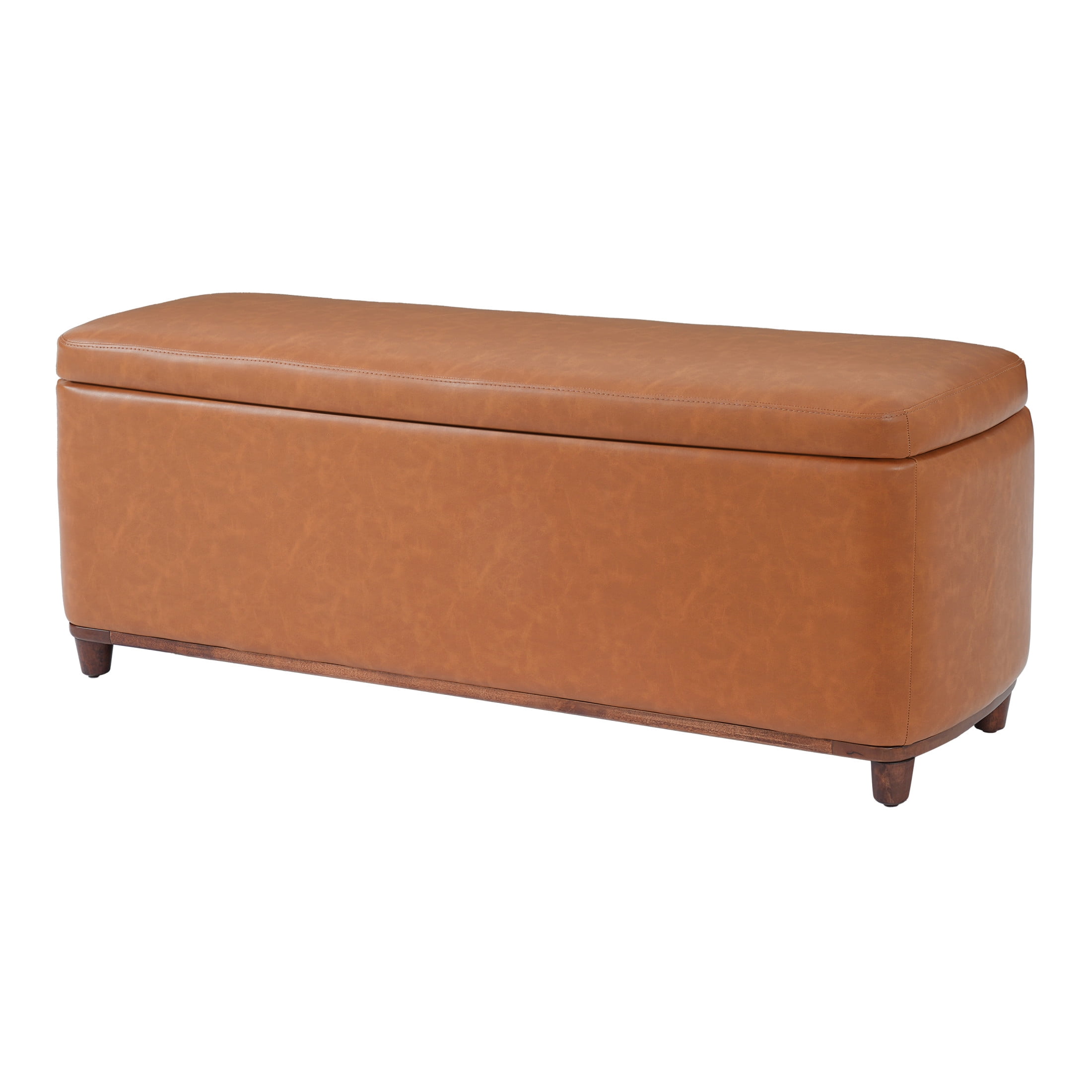 Christopher Knight Home PU Upholstered Storage Ottoman Bench with Solid Wood Legs, Brown
