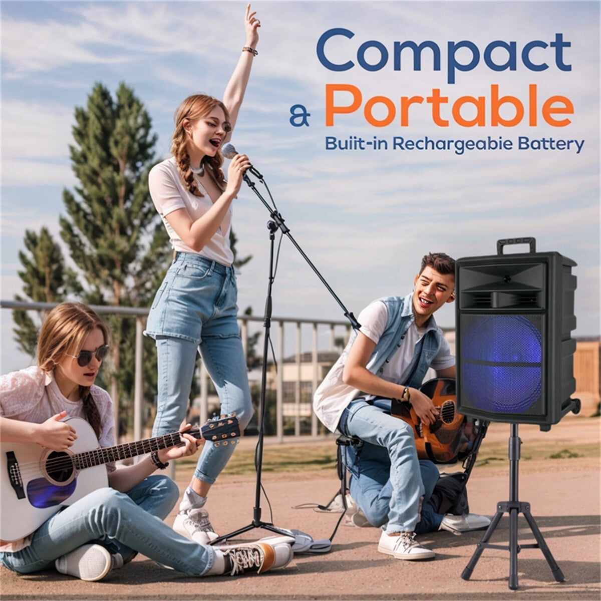 15" Woofer Portable Wireless Party Speaker with Microphone & Stand PA Sound System, AUX/FM/TWS