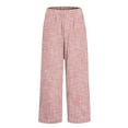 thumbnail image 5 of Dwellite Striped Linen Pants Women Elastic Waist Summer Boho Vacation Beach Pants Lightweight Cropped Straight Leg Lounge Pant Watermelon Red 2XL, 5 of 9