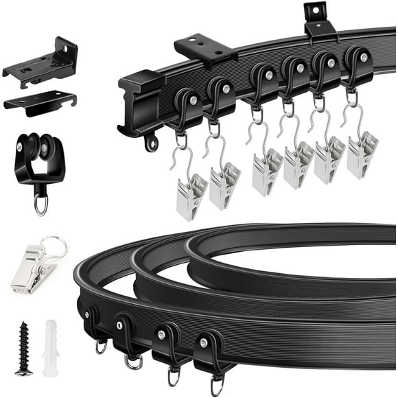 shiyou-Ceiling Curtain Track, 10Ft Flexible Bendable Curtain Track Ceiling Wall Mount Black Curved Heavy Duty RV Sliding Curtain Rail System Room Divider, Ceiling Track for Curtains