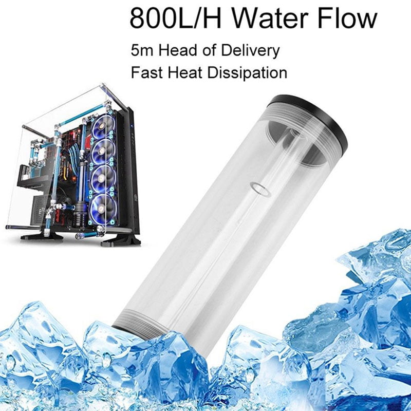 Water Cooling Tank Kit,800L/H CPU Cooling Cylinder Pump System,Water Cooling Pump Reservoir,T Virus Cylindrical Cooler Tank for Computer Water Cooling System Silver