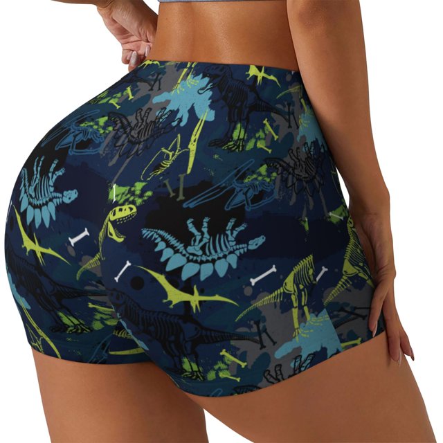 Fotbe Cartoon Dinosaur Shorts Sin Costuras – Shorts Deportivos de Cintura Alta para Mujer, Elásticos para Gimnasio, Yoga, Running o Ciclismo-Medium