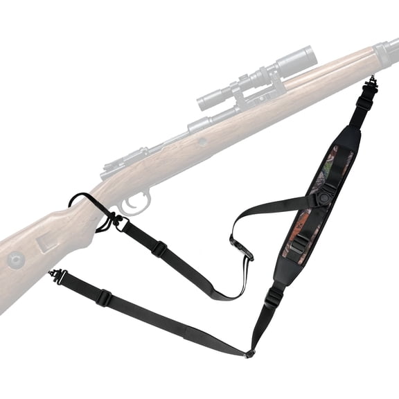 black Camouflage Rifle Sling for Hunting, 3-Point Quick Release Adjustable Gun Sling, 1" Padded Shoulder Strap with Metal Swivels, 26-53 inch