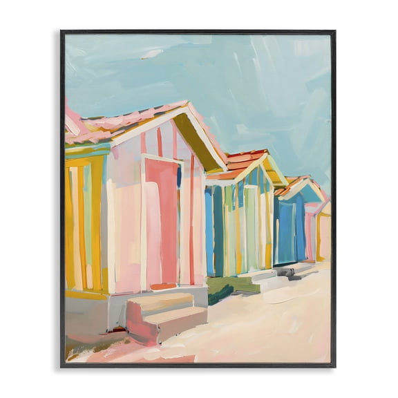 Stupell Industries Tropical Striped Beach Bungalows Black Framed Giclee Art, 11 x 14, by The Prints Vibe