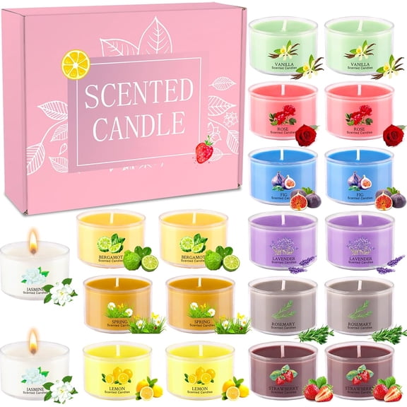 20 Pack Scented Candles, 1.6oz Mini Jar Holiday Gift Set with 10 Fragrances & Colors, Natural Soy Wax for Valentine's Day, Home, Party Decor, Candle Gifts for Women, Her, Mom