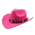 thumbnail image 2 of Men Womens Western Cowboy Hat with Roll Up Brim Felt Cowgirl Sombrero Caps with Turquoise Leather Belt,One Size, 2 of 3