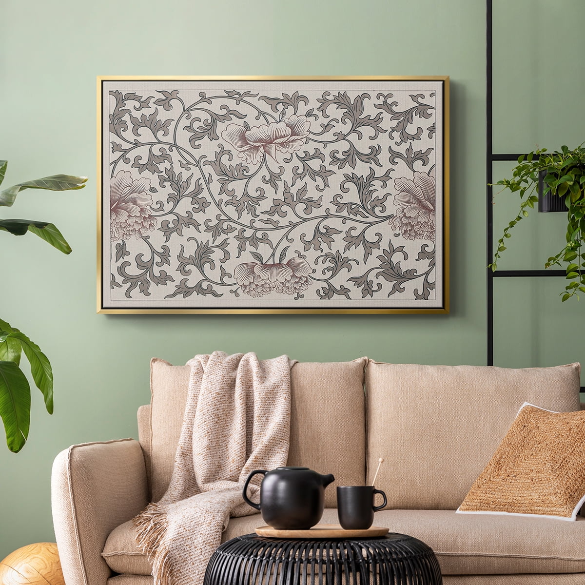 Vintage Abstract Print-XVII Framed in Gold Wood Gallery Wrapped Canvas 25 in. x 37 in.