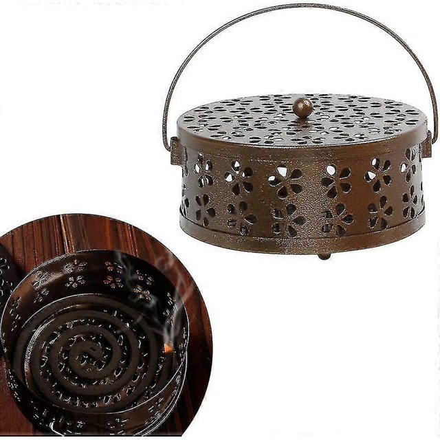 Mosquito Coil Holder, Heat-Resistant Metal Spiral Box with Brush for Outdoor Indoor Use