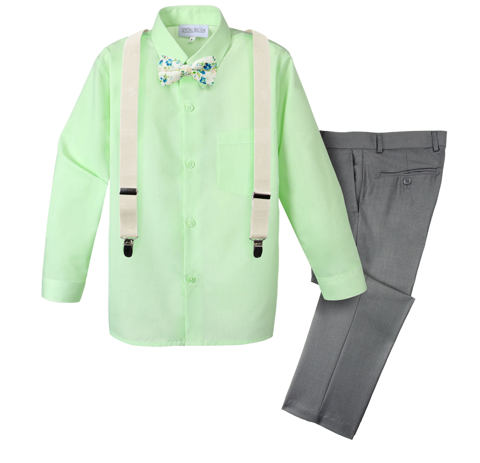 Spring Notion Boys' 4Piece Floral Suspender Outfit