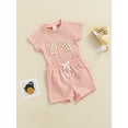 thumbnail image 3 of Franhais Baby Girls Boys Outfit, Sweet Style Rainbow Pattern Short Sleeve Round Collar Shoulder Buckle Romper + Solid Color Shorts Set, 3 of 9