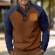 thumbnail image 3 of Sudadera sin capucha para hombre, estilo casual, con mangas raglán y cuello alto, de pana, con bloqueo de color, para exteriores, sin sombrero, de poliéster., 3 of 7