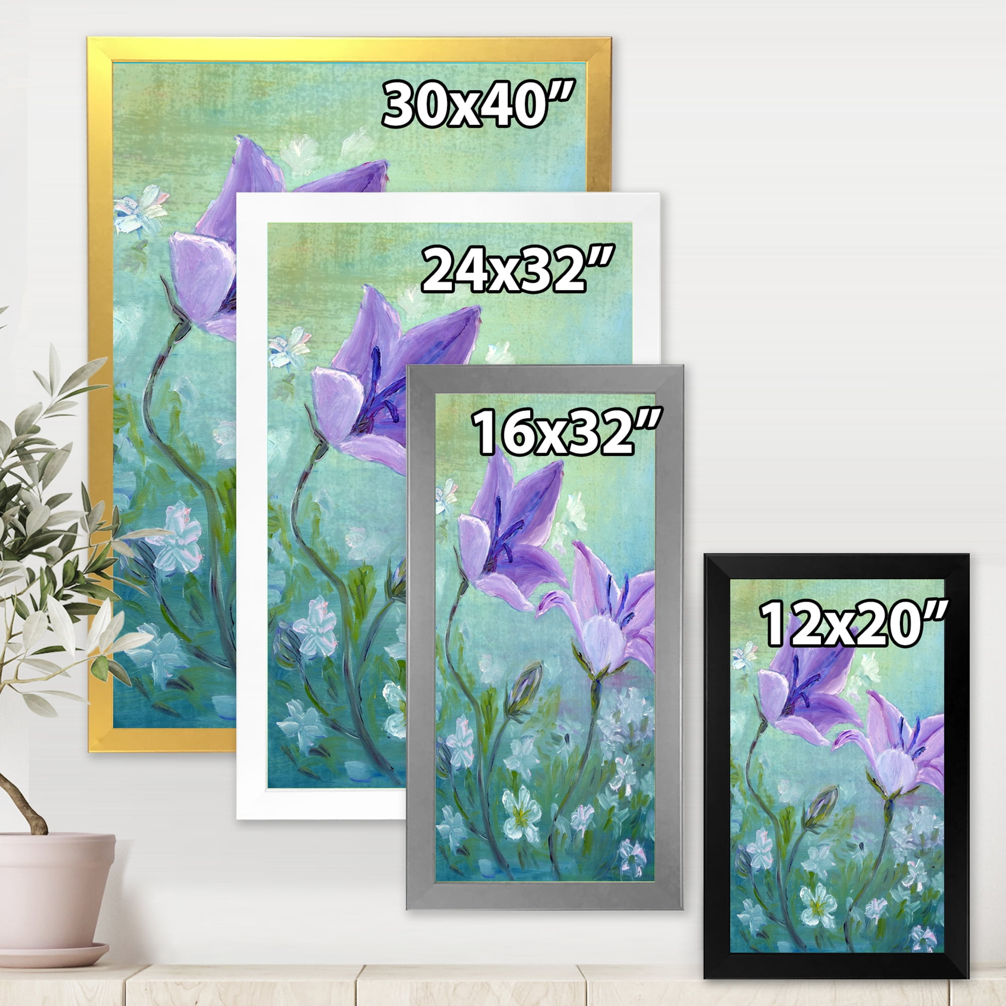Designart 'Purple Bellflowers Blooming' Traditional Framed Art Print