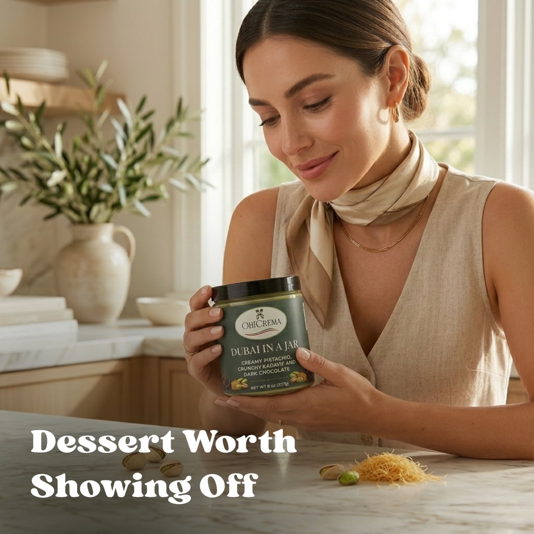 Oh! Crema Dubai in a Jar – Handcrafted - Creamy Pistachio with Kadayıf & Dark Chocolate