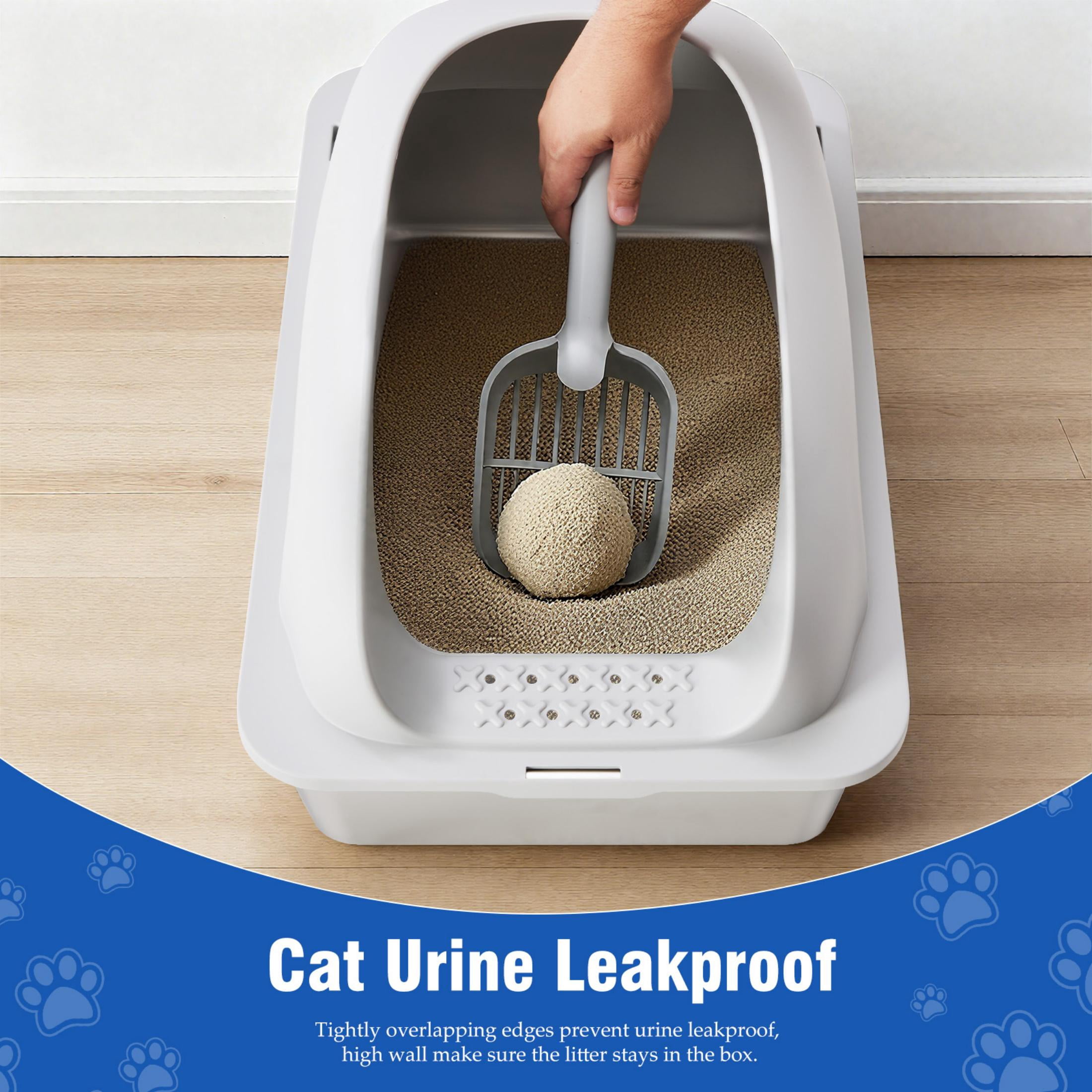EDX Stainless Steel Cat Litter Box with Lid, XL Extra Large Cat Litter Box for Big Cats, High Wall Sides, Never Absorbs Odors, Anti-Urine Leakage, Easy Cleaning, Scoop and Mat Included, Light Grey