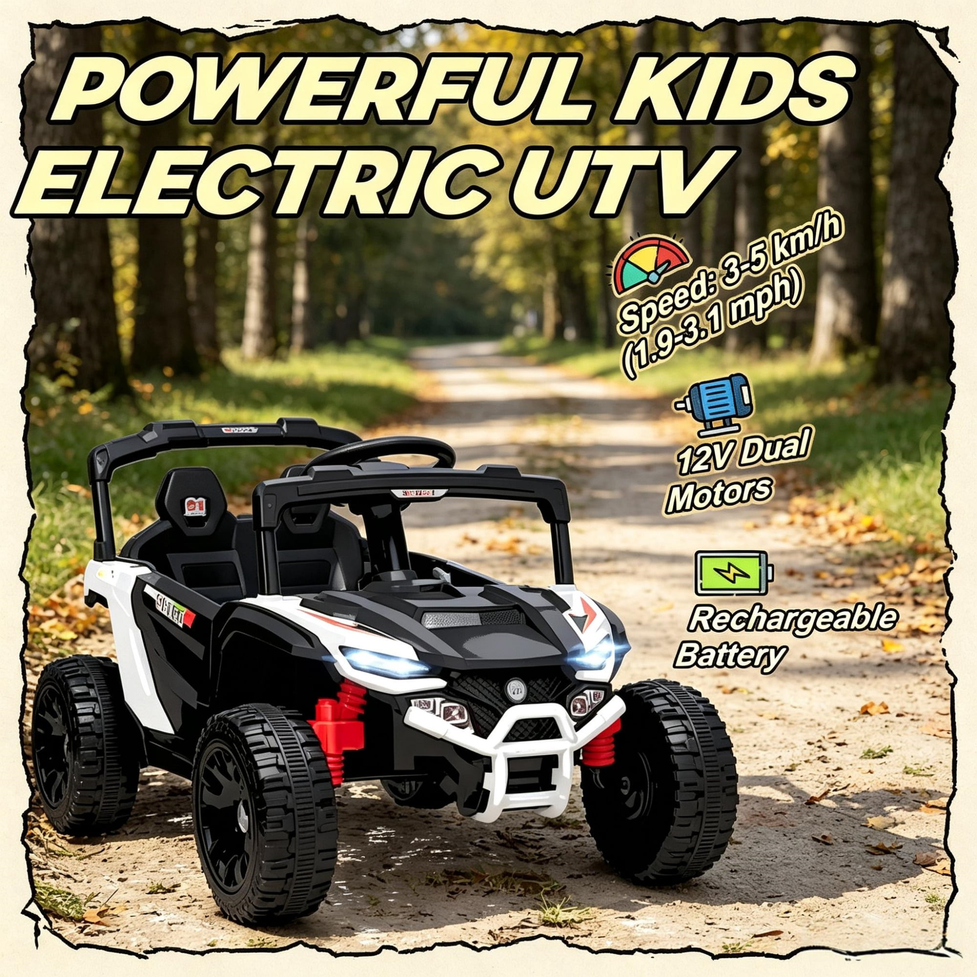 12V Electric Kids UTV Ride On Truck: Battery Powered with Rear Suspension, Parental Remote for Toddlers 3-5Y, White