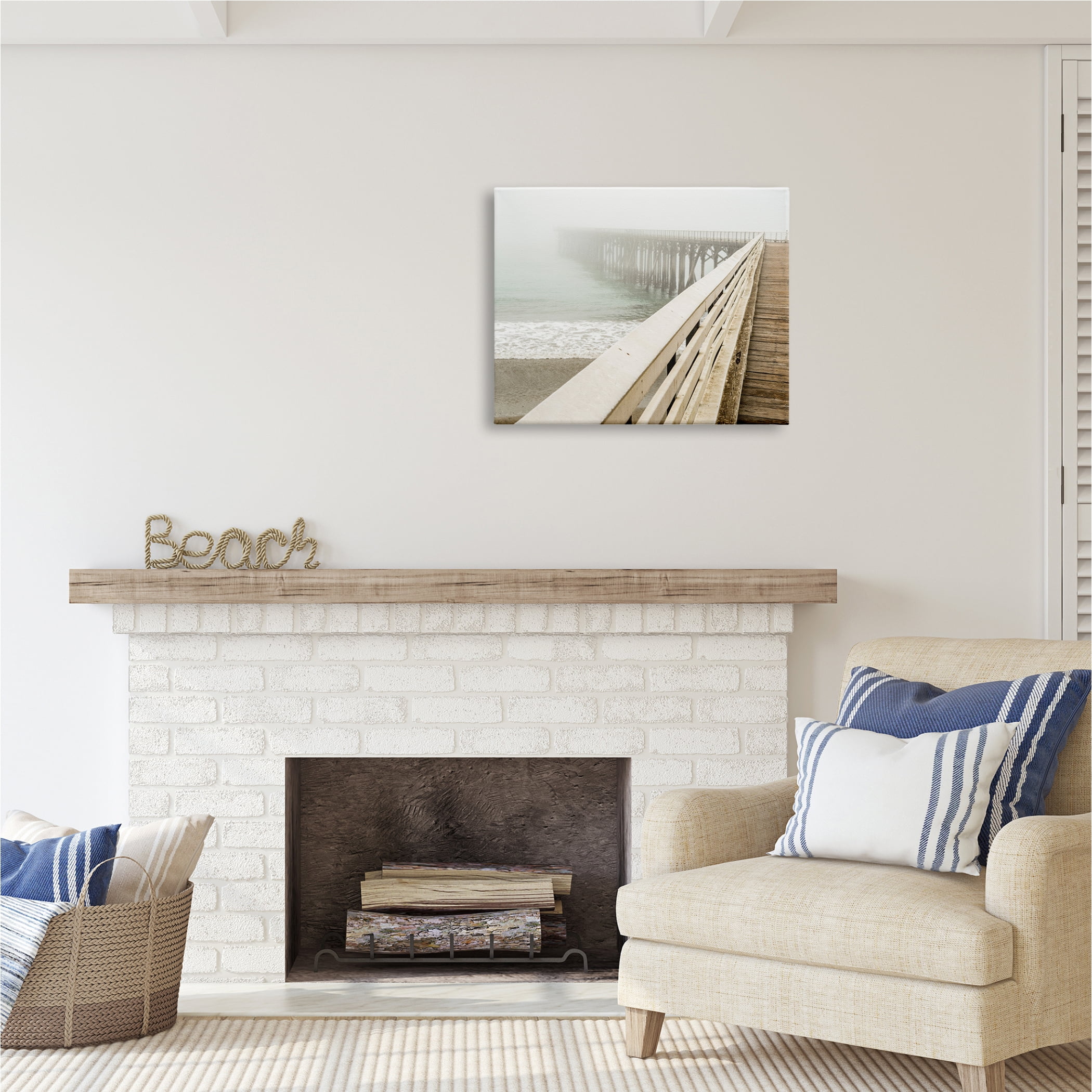 Stupell Industries Ocean Pier Photography Nature Photography Gallery Wrapped Canvas Print Wall Art, 30 x 24
