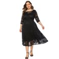 thumbnail image 1 of Vestido de noche de talla grande para mujer, falda de largo medio con mangas 2/3 y encaje floral vintage, vestido con bolsillos de encaje ahuecados (negro), XL, 1 of 5