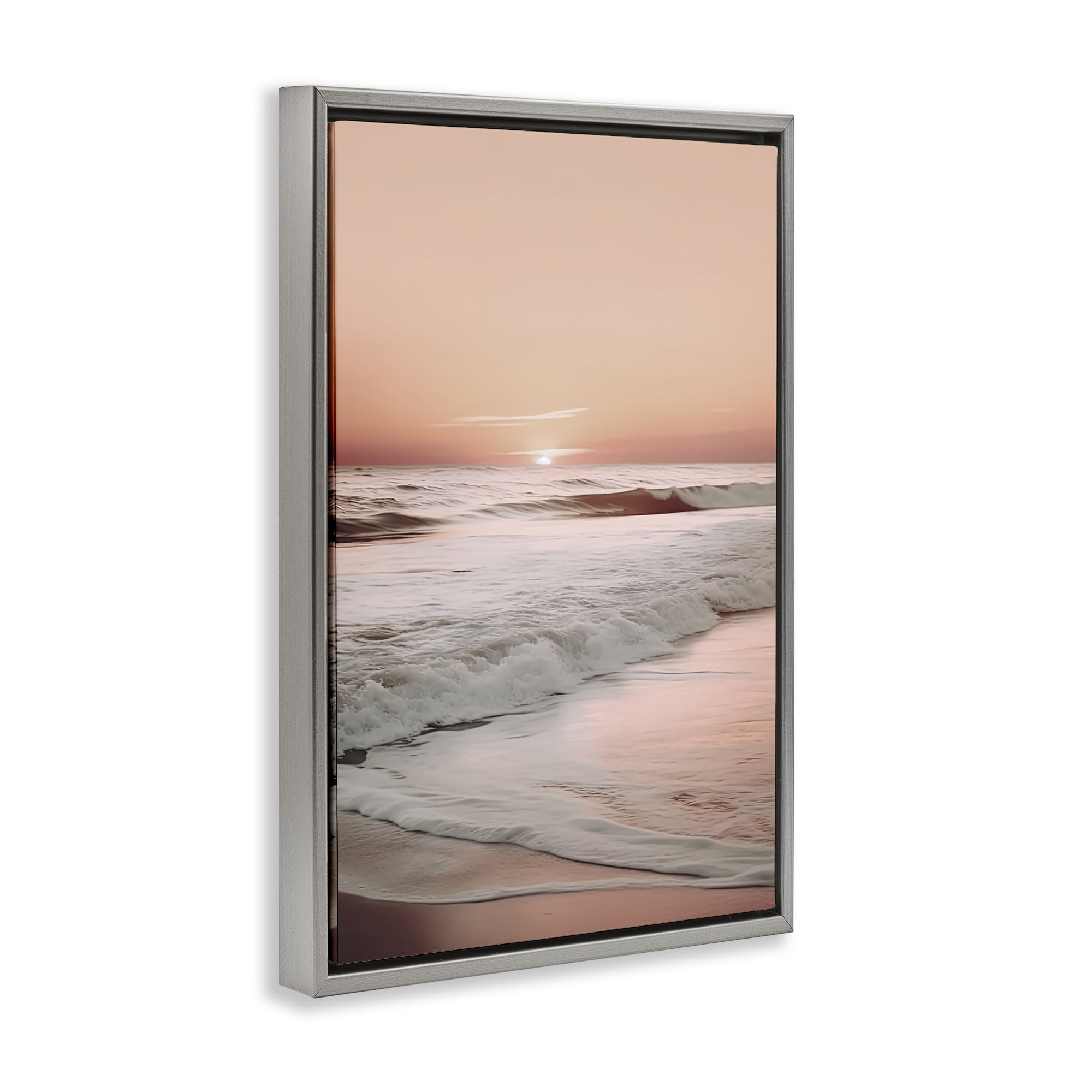 Apricot Beach View Gray Framed Floater Canvas Wall Art, design by Decent Exposures