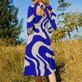 thumbnail image 5 of Abstract Blue Beige Swirl Art Womens Summer Dress Tie Back A Line Flare Dress, 5 of 9