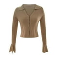 thumbnail image 3 of Lovskoo Cropped Cardigan Sweaters for Women Open Front Casual Long Sleeved with Flared Sleeves Basic Knit Tops Beige, 3 of 4