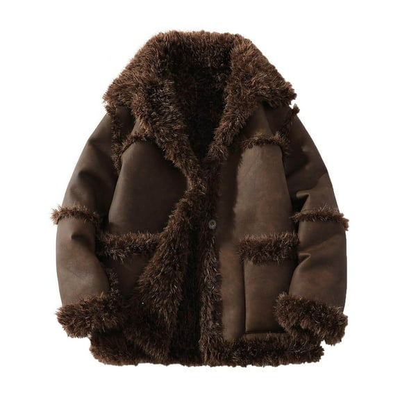 Mgmyaa Men's Vintage Faux Leather Hooded Winter Coat Fleece Lined Long Sleeve Casual Bomber Jacket Warm Fashion Outerwear