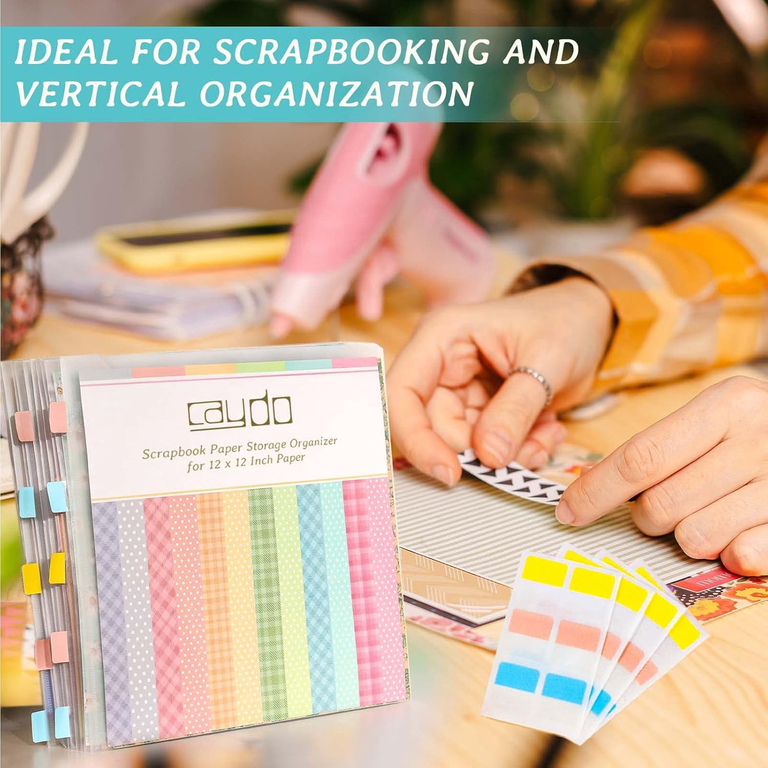 12x12 Scrapbook Paper Organizer with 120 Sticky Index Tabs, Holds Scrapbooking Paper, Vinyl, and Cardstock