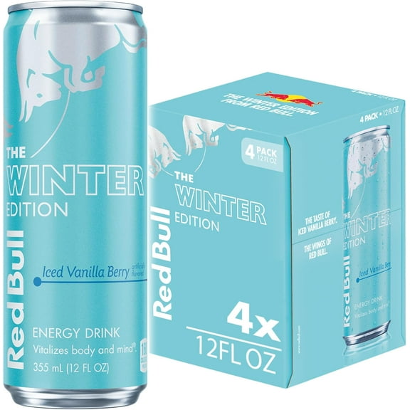 Red Bull Winter Edition Energy Drink, Iced Vanilla Berry, 12 fl.oz. can, 4 pack, with 114mg Caffeine, Taurine & B Vitamins