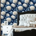 thumbnail image 5 of Floral Peel and Stick Wallpaper White Chrysanthemum Floral Blue Leaves Navy Wall Mural 23.6in x 9.8ft Self Adhesive Removable Wall Paper Renter Friendly Wallpaper for Bedroom Nursery Kids, 5 of 8