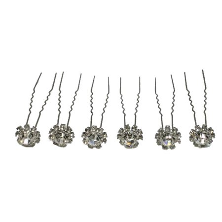 6 Clear Rhinestone Hair Pins For Bridal Bridesmaid Flower Girl
