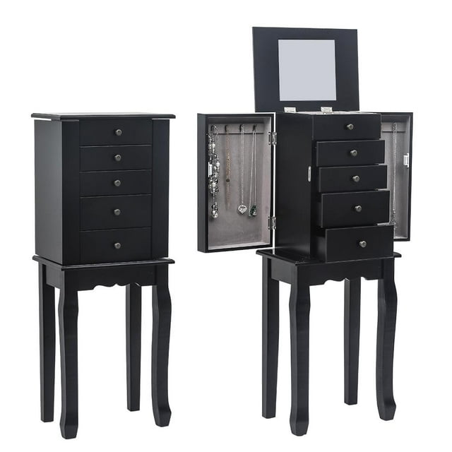 Ktaxon Standing Jewelry Armoire Cabinet Chest Holder with Mirror Black ...