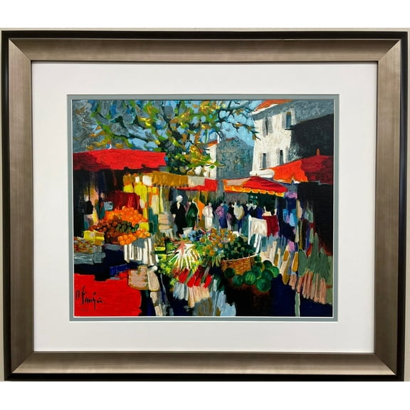 Claude Fauchere "Red Market Place" Signed & # Framed Serigraph Art Generic
