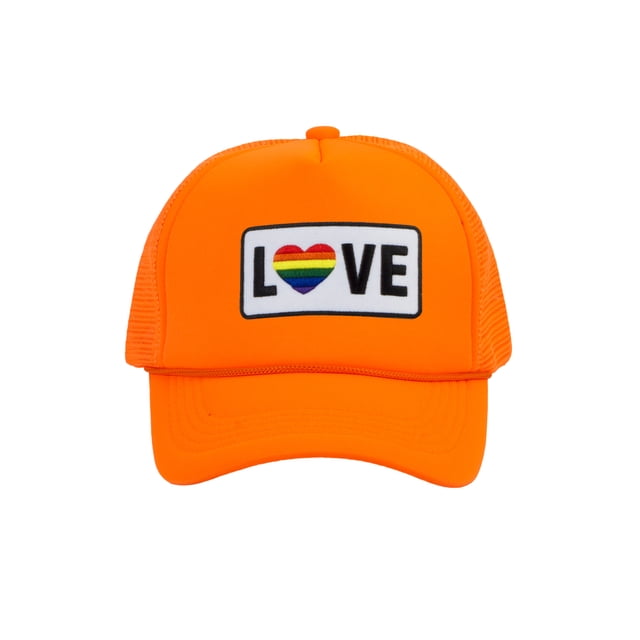 Gravity Threads LGBTQ+ Love Rainbow Heart Patch Trucker Hat - Neon Orange