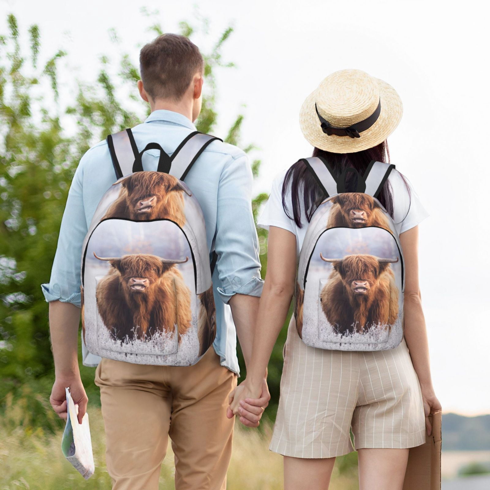 Vsdgher Cow Print Canvas Backpack Travel Rucksack Unisex Knapsack 15.7/17.7Inch Laptop Backpack for Work,College -Medium