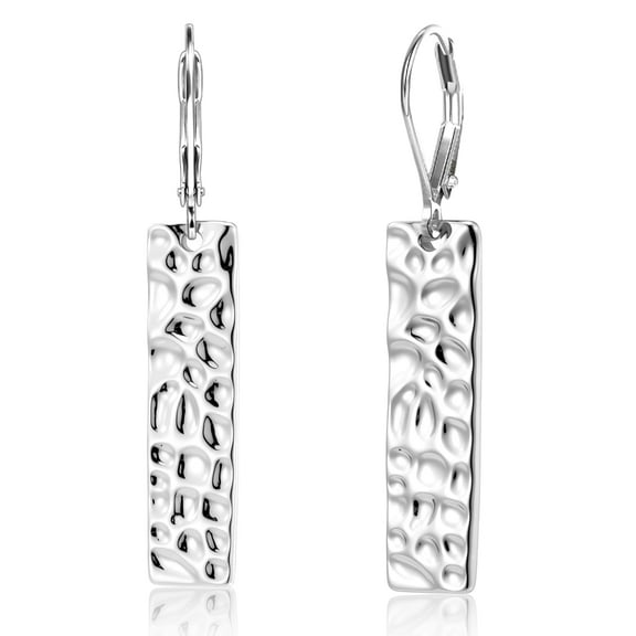 LANCHARMED 925 Sterling Silver Earrings for Women, Trendy Leverback Earrings, Hypoallergenic Hammer Square Bar Drop Earing for Jewelry