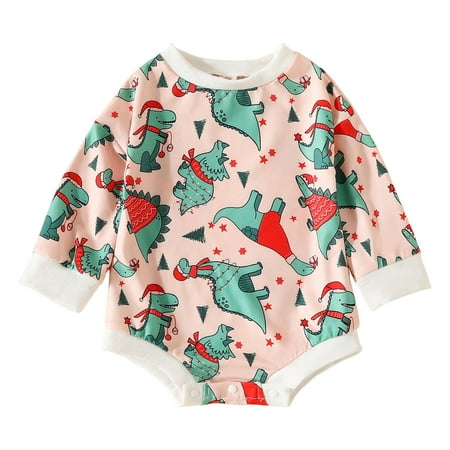 

Zhuashum Boys Romper Long Sleeve Round Neck Jumpsuit Cartoon Dinosaur Prints Daily Outfits Fall Winter Sweet Onesies For Babies Pink 0-3 Months
