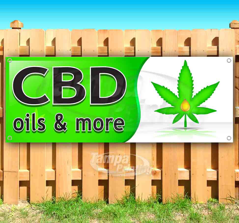 CBD Oils and More 13 oz Heavy Duty Vinyl Banner Sign with Metal Grommets CBD Oil Sold HERE New 20 x 52 Store Advertising Flag 