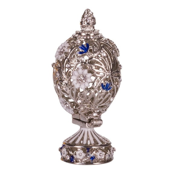 danila-souvenirs Faberge style Carved Egg with Flowers & Butterfly 2.8'' (7 cm) silver color