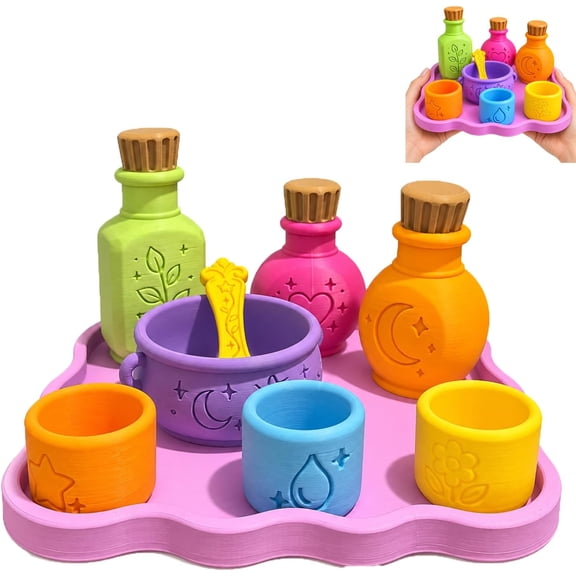 Magic Potion Sensory Play Set,3D Printed Pretend Play Kit with Hollow Bottles and Accessories,Reusable Fantasy Role Play Set for DIY Crafts and Home Display