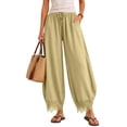 thumbnail image 2 of Womens Cropped Lace Hem Pants, Casual Drawstring High Waisted Wide Leg Trousers with Pockets for Summer Beach Wear, 2 of 7