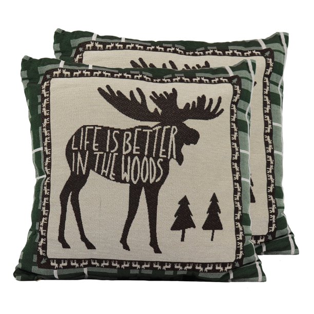 Moose Tapestry Throw Pillows, Pair with Removable Covers, 18 by 18 Inch