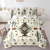 Homewish Vintage Western Aztec Twin Bedding Sets 7-Piece for Adult, Hippie Cactus Plant Bedding Comforter Set, Rustic Farmhouse Reversible Sheet Sets, Breathable Home Decor